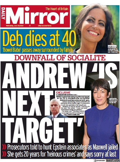 Daily Mirror (UK) Newspaper Front Page for 29 June 2022