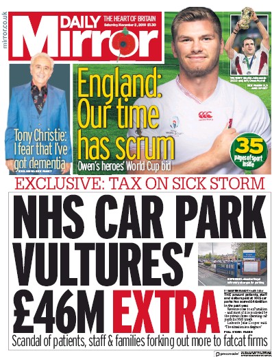 Daily Mirror (UK) Newspaper Front Page for 2 November 2019