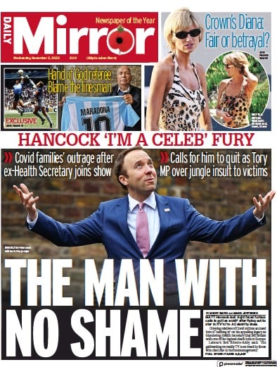 Daily Mirror (UK) Newspaper Front Page for 2 November 2022