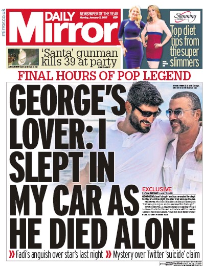 Daily Mirror Newspaper Front Page for 2 January 2017