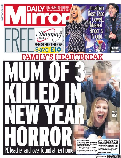 Daily Mirror Newspaper Front Page for 2 January 2020