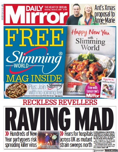Daily Mirror Newspaper Front Page for 2 January 2021