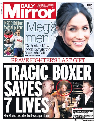 Daily Mirror Newspaper Front Page for 2 April 2018