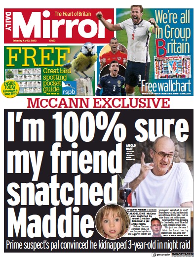 Daily Mirror Newspaper Front Page for 2 April 2022