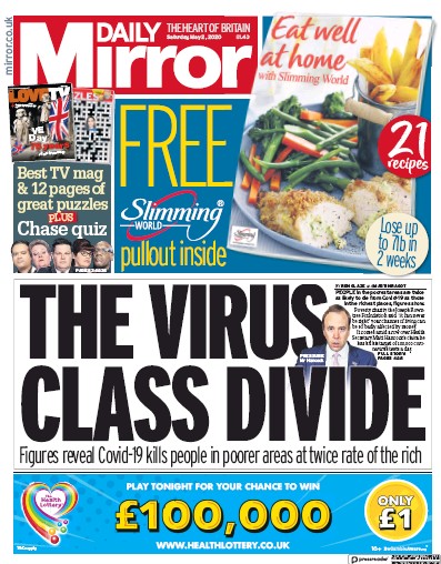 Daily Mirror Newspaper Front Page for 2 May 2020