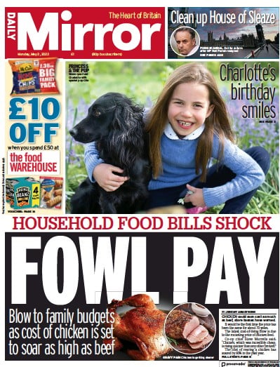 Daily Mirror (UK) Newspaper Front Page for 2 May 2022
