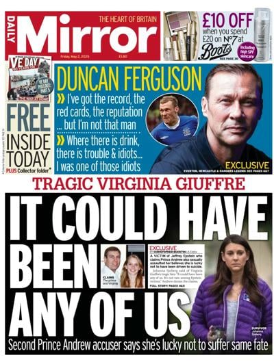 Daily Mirror (UK) Newspaper Front Page for 2 May 2025