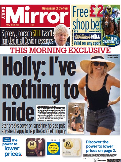 Daily Mirror (UK) Newspaper Front Page for 2 June 2023