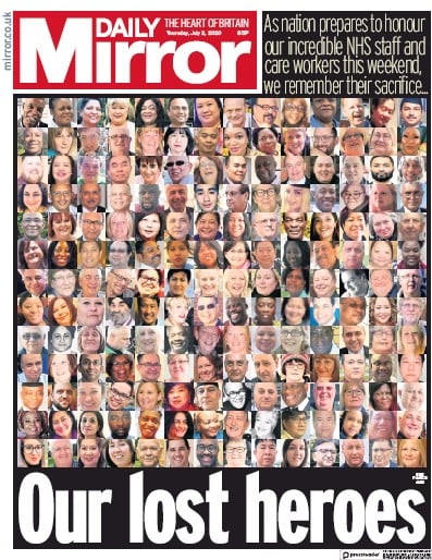 Daily Mirror Newspaper Front Page for 2 July 2020