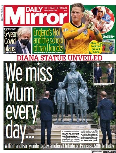 Daily Mirror (UK) Newspaper Front Page for 2 July 2021
