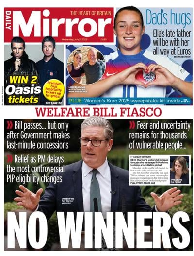 Daily Mirror (UK) Newspaper Front Page for 2 July 2025