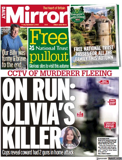 Daily Mirror (UK) Newspaper Front Page for 2 September 2022