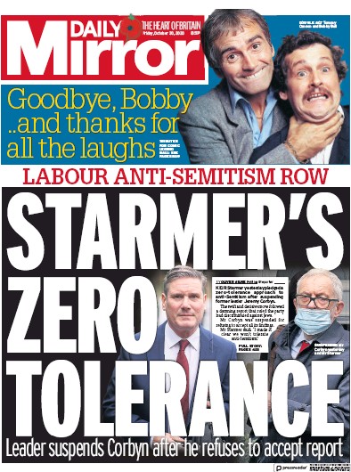 Daily Mirror (UK) Newspaper Front Page for 30 October 2020