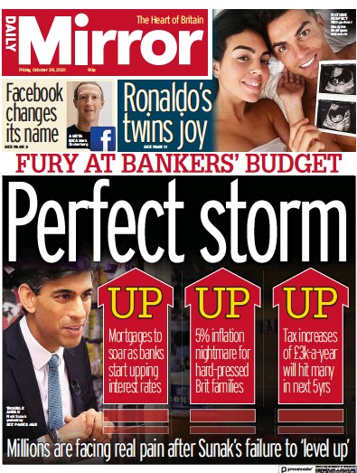Daily Mirror (UK) Newspaper Front Page for 30 October 2021