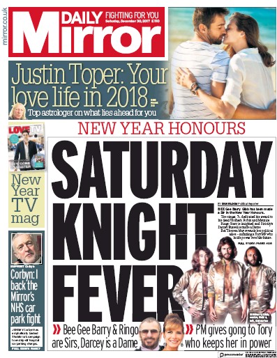 Daily Mirror (UK) Newspaper Front Page for 30 December 2017