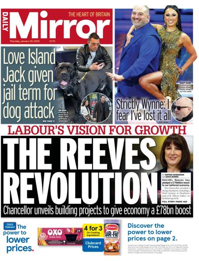Daily Mirror (UK) Newspaper Front Page for 30 January 2025