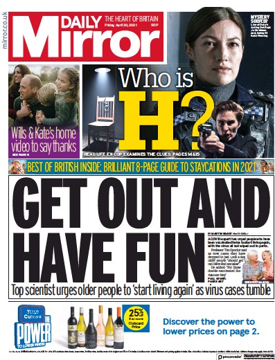 Daily Mirror (UK) Newspaper Front Page for 30 April 2021