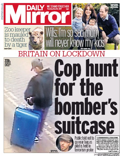 Daily Mirror Newspaper Front Page for 30 May 2017