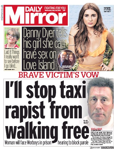 Daily Mirror Newspaper Front Page for 30 May 2018