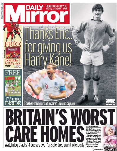 Daily Mirror (UK) Newspaper Front Page for 30 June 2018