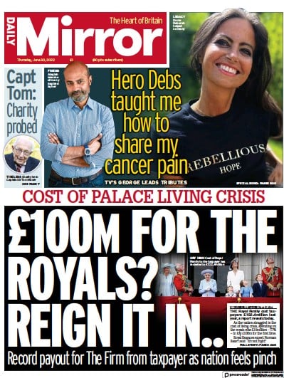 Daily Mirror (UK) Newspaper Front Page for 30 June 2022