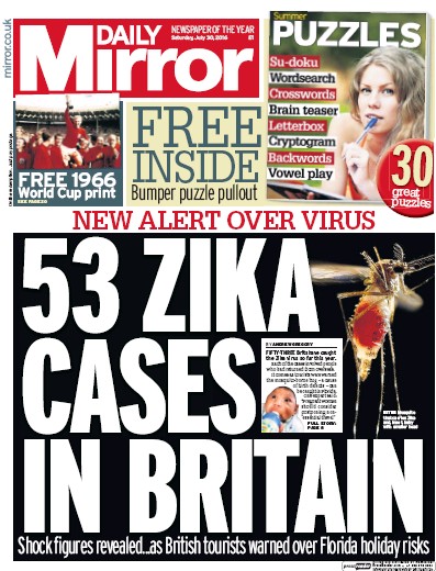 Daily Mirror (UK) Newspaper Front Page for 30 July 2016