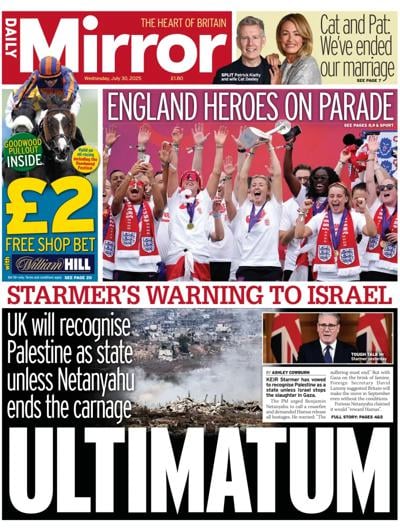 Daily Mirror (UK) Newspaper Front Page for 30 July 2025
