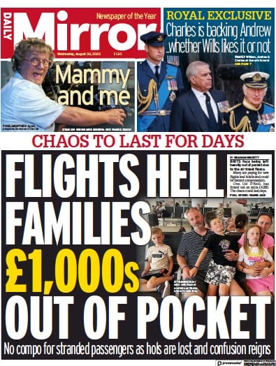 Daily Mirror (UK) Newspaper Front Page for 30 August 2023