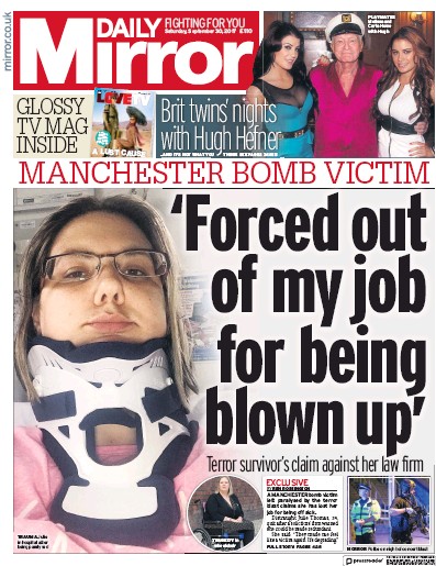 Daily Mirror (UK) Newspaper Front Page for 30 September 2017