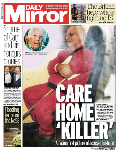 Daily Mirror Newspaper Front Page for 31 December 2015