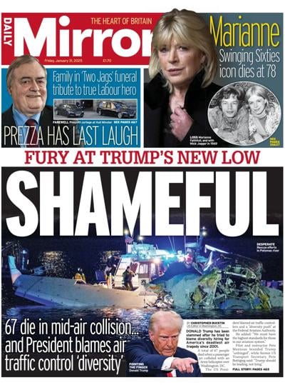 Daily Mirror (UK) Newspaper Front Page for 31 January 2025