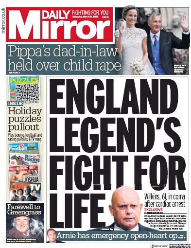 Daily Mirror Newspaper Front Page for 31 March 2018