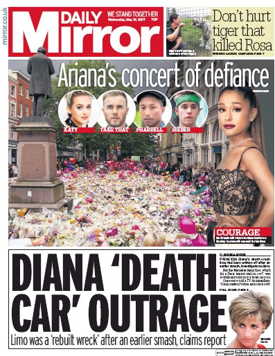 Daily Mirror (UK) Newspaper Front Page for 31 May 2017