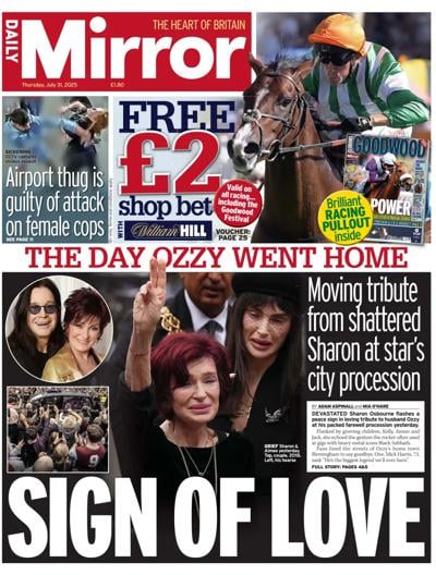 Daily Mirror (UK) Newspaper Front Page for 31 July 2025
