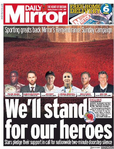 Daily Mirror (UK) Newspaper Front Page for 3 November 2020