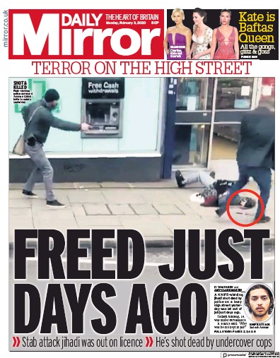 Daily Mirror Newspaper Front Page for 3 February 2020