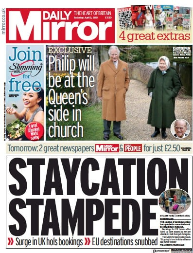 Daily Mirror (UK) Newspaper Front Page for 3 April 2021