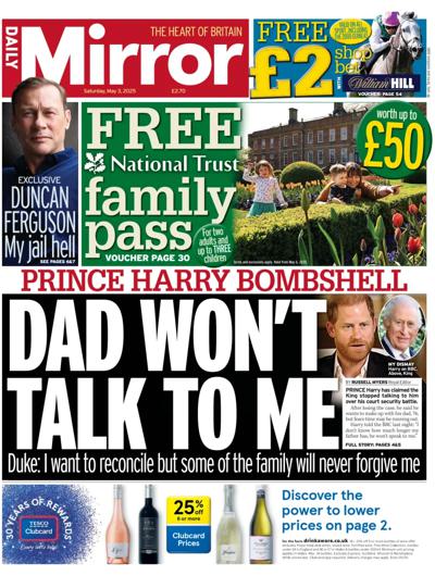 Daily Mirror (UK) Newspaper Front Page for 3 May 2025