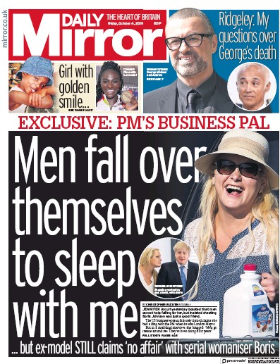 Daily Mirror Newspaper Front Page for 4 October 2019