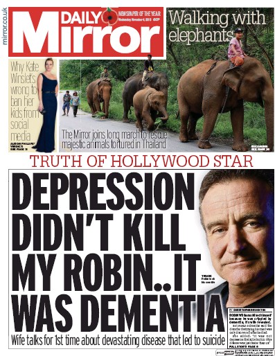 Daily Mirror Newspaper Front Page for 4 November 2015