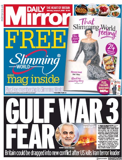 Daily Mirror (UK) Newspaper Front Page for 4 January 2020