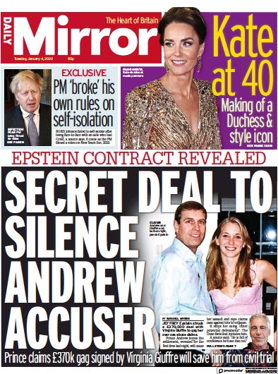 Daily Mirror (UK) Newspaper Front Page for 4 January 2022
