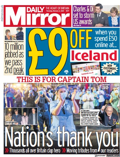 Daily Mirror Newspaper Front Page for 4 February 2021
