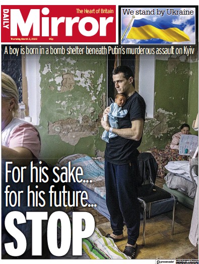 Daily Mirror Newspaper Front Page for 4 March 2022