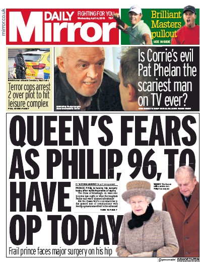 Daily Mirror Newspaper Front Page for 4 April 2018