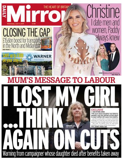 Daily Mirror (UK) Newspaper Front Page for 4 June 2025
