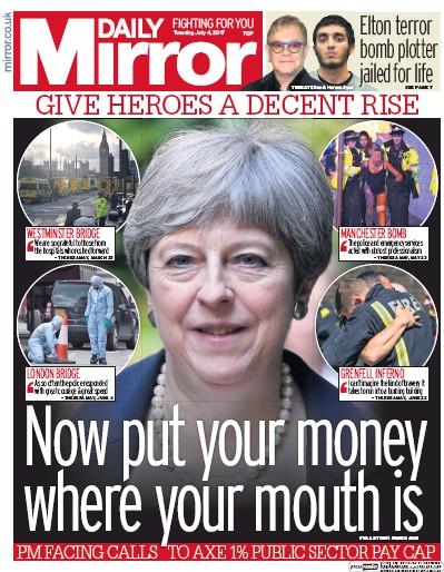 Daily Mirror (UK) Newspaper Front Page for 4 July 2017