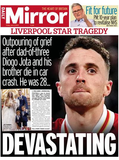Daily Mirror (UK) Newspaper Front Page for 4 July 2025