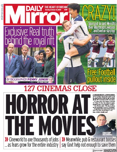 Daily Mirror Newspaper Front Page for 5 October 2020
