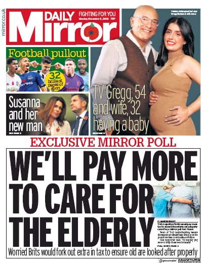 Daily Mirror Newspaper Front Page for 5 November 2018